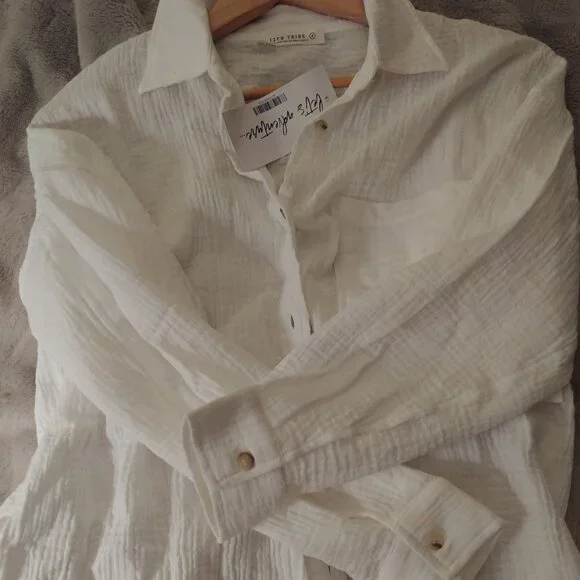 BRAND NEW 12th Tribe Corsica White Button Down Shirt size Small - Picture 2 of 12